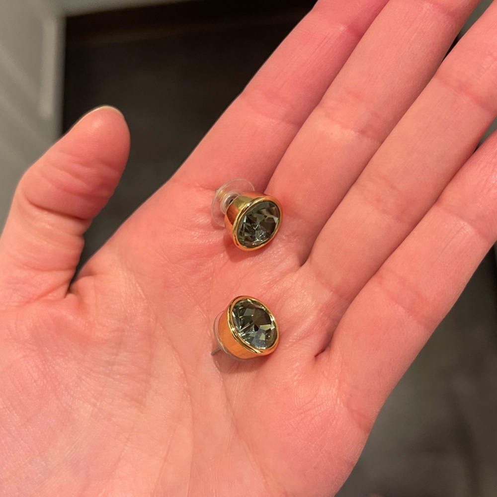 Madewell Gold and Green Bezel Stud Earrings